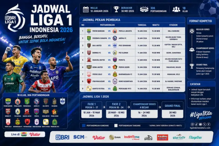 Jadwal Pertandingan Liga 1 Indonesia 2025/2026 Pekan Ini + Klasemen Terbaru