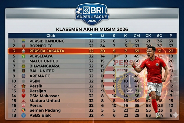 klasemen Persija Jakarta terbaru 2026 hari ini.